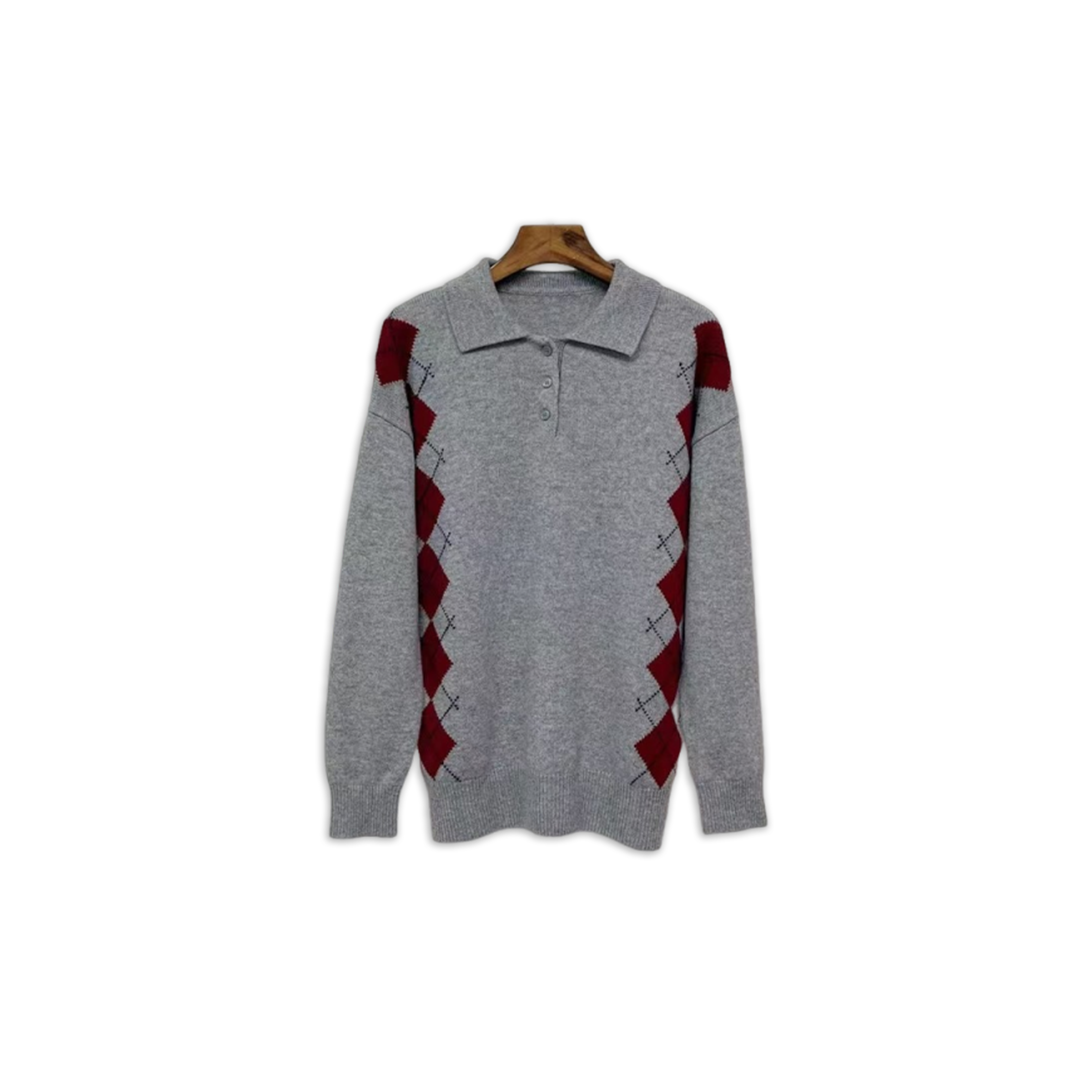 l0ew* D1am0nd-patterned polo sweater